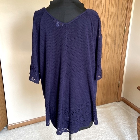 ๐ Westport 1962 Cold Shoulder Short Sleeve Pointelle Sweater Navy Blue Size 3X - Picture 4 of 11